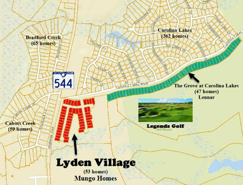 New home community of Lyden Village in Myrtle Beach by Mungo Homes.