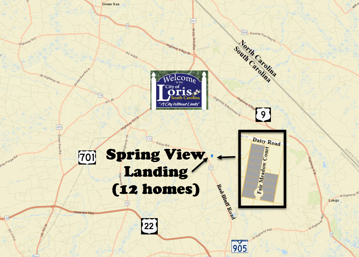 New home community of Spring View Landing in Loris SC being developed by D. R. Horton